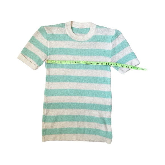 Vintage 80s light green and white striped tee - Picture 6 of 7